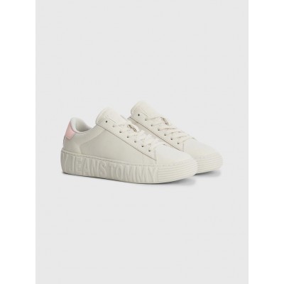 TOMMY JEANS SNEAKERS NEW CUPSOLE LEATHER BLEACHED STONE