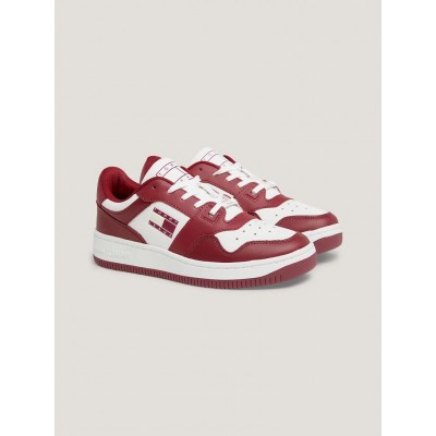 TOMMY JEANS SNEAKERS RETRO BASKET LEATHER ROUGE/ECRU