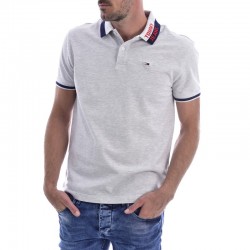TOMMY JEANS POLO BRANDED COLLAR PALE GREY